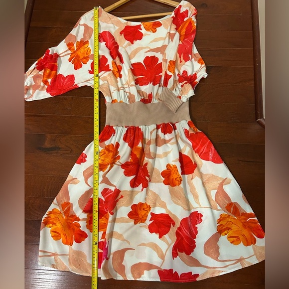Anthropologie Maeve Orange Red Gemma Floral
Print Midi Dress size MP 100% rayon - Picture 10 of 12